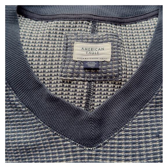 AE American Eagle Big Hug V-Neck Waffle Navy Sweater/Sweatshirt Women's Small - Picture 7 of 7